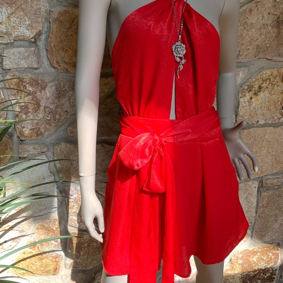 NLW Pants - Gorgeous satin backless red romper/ playsuit